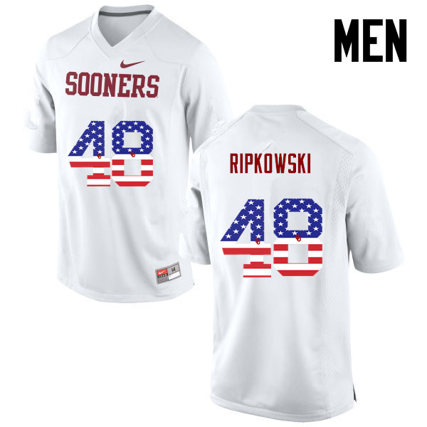 Men Oklahoma Sooners #48 Aaron Ripkowski College Football USA Flag Fashion Jerseys-White - Click Image to Close